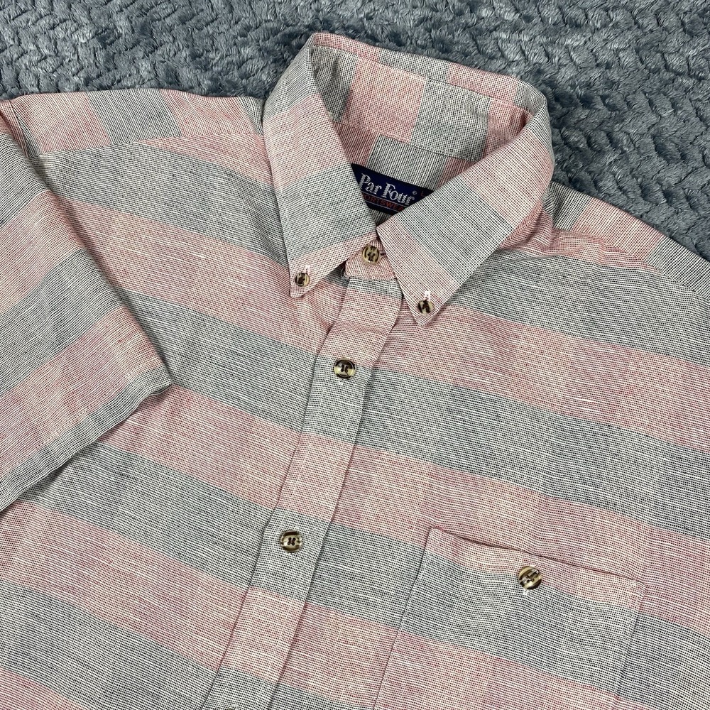 Vintage Par Four Shirt Men's Large plaid Short Sleeve Button Up Washed red VTG